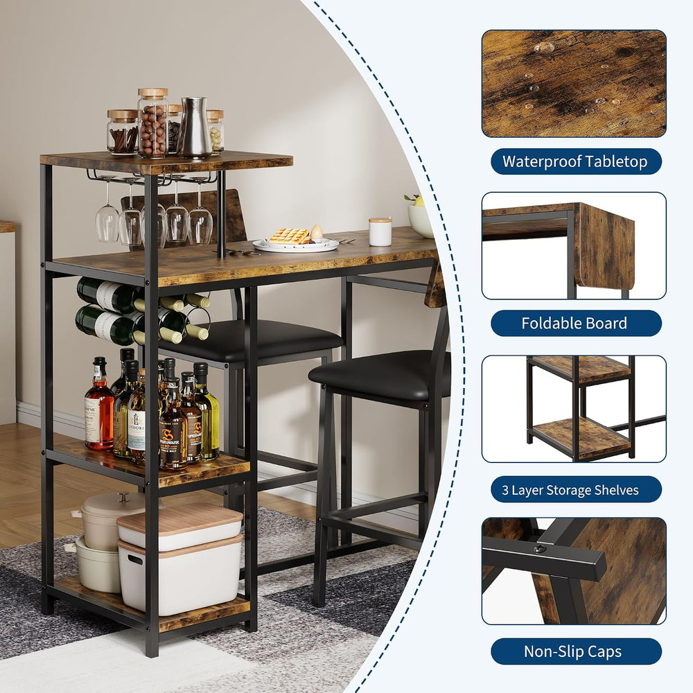 Garvee Dining Table Set for 2, 3-Piece Expandable Bar Table and Chairs Set | ...