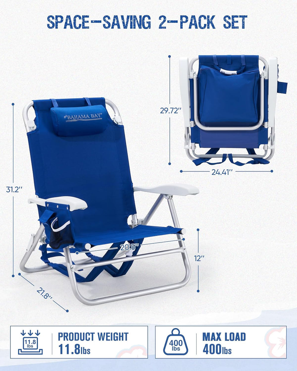 Old Bahama Bay 2 Pack 7-Position Lay-Flat Beach Chair, Lightweight Aluminum F...