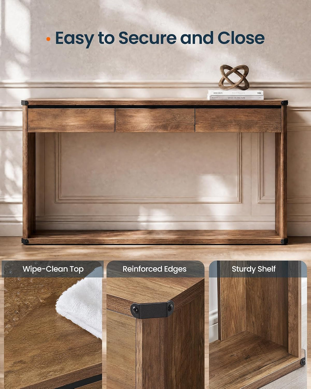 SONGMICS HOME 63.2" Console Table with 3 Drawers and Bottom Shelf | Narr...