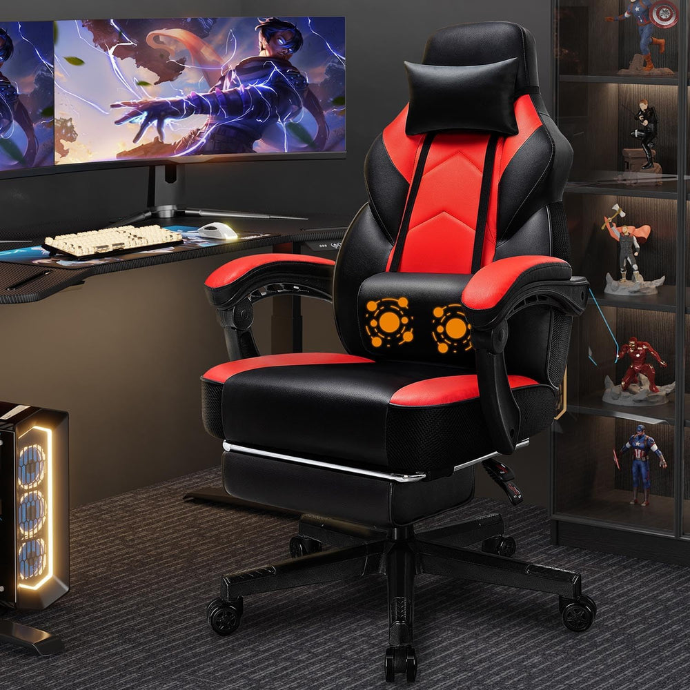 Shintenchi Gaming Chair with Footrest, Massage Lumbar Support, Height Adjustm...