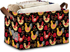 Cute Roosters Storage Basket,Leaf Collapsible Storage Bin Cubes for Living Room Bedroom Blankets Home Storage 17x11.5x10Inch