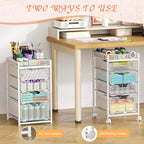 Rolling Utility Cart with 4 Drawers, Craft Organizer and Storage Carts with DIY Divider, Lockable Wheels Storage Organizer for Art Supplies, Store for Brushes & Paints & Artifacts, White