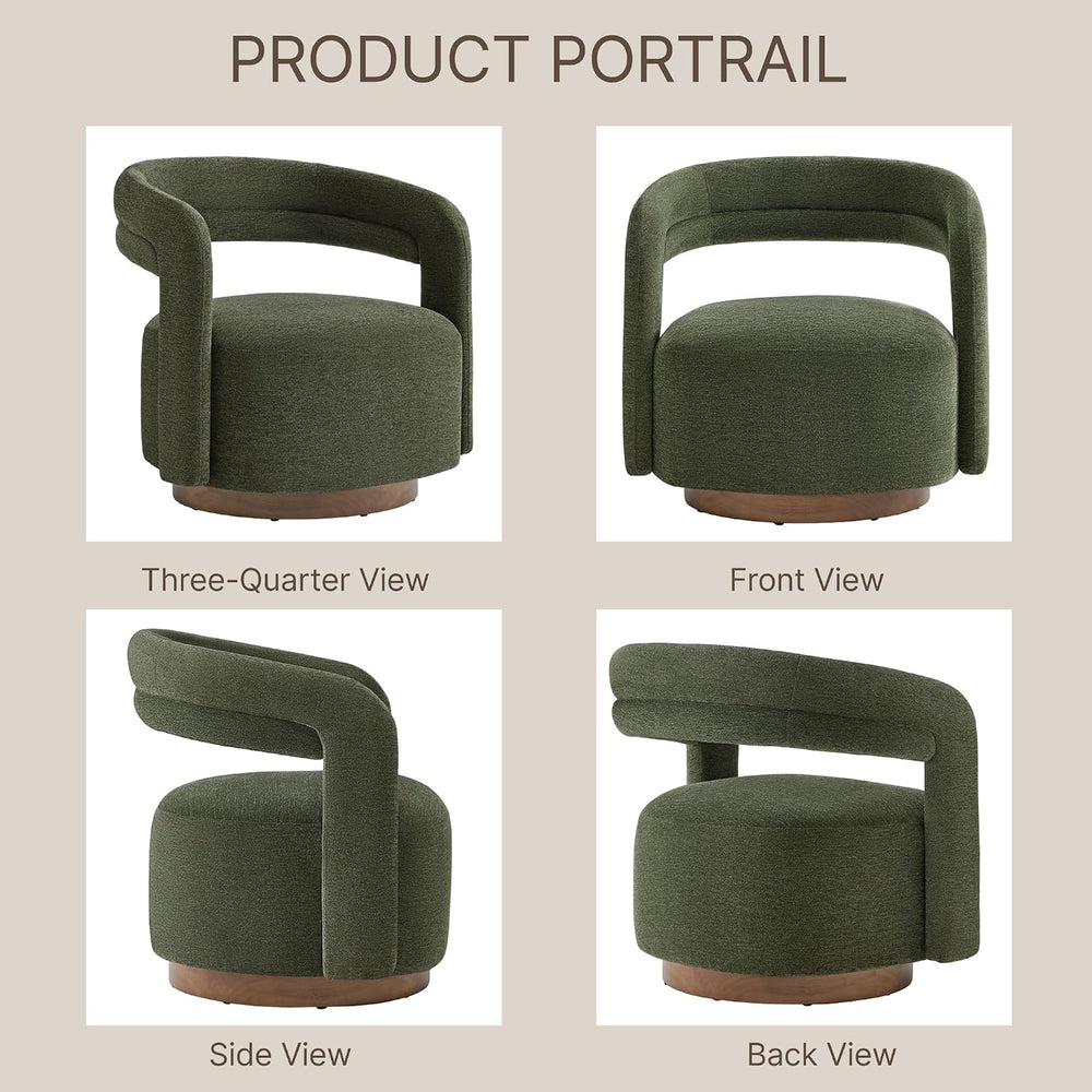 KISLOT, Swivel Accent Chair, Modern Arm Chair with Wooden Base, Olive Green