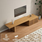 XEW Extendable TV Stand with Storage and Shelves, Wood Entertainment Center for 55+ Inch TV, Modern TV Console, Minimalist Media Console for Living Room, Bedroom-Wood (Extendable: 60.6"-84.3")