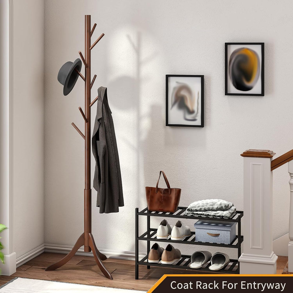 Coat Rack Freestanding, Coat Stands Entryway, Bamboo Coat Rack Hat Hanger 8 H...