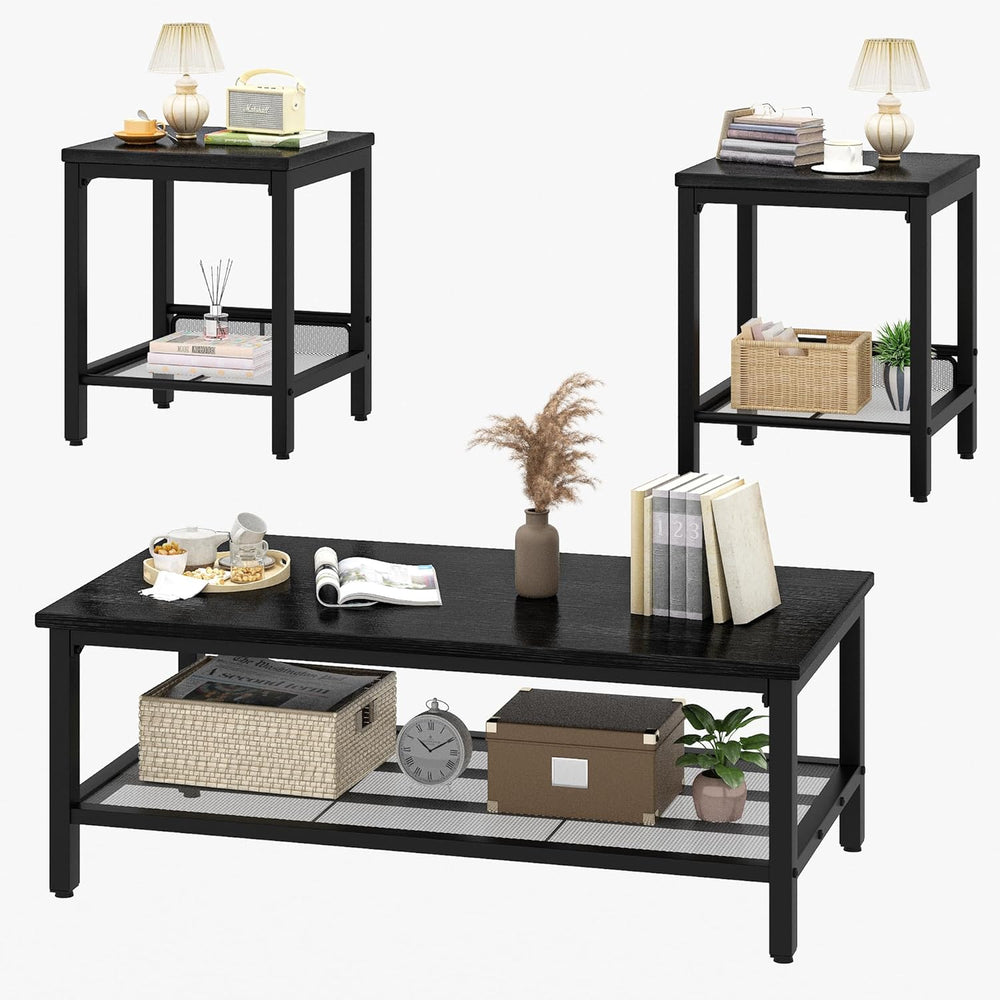Recaceik 3-Piece Living Room Coffee Table Set, Industrial Coffee Table with 2...