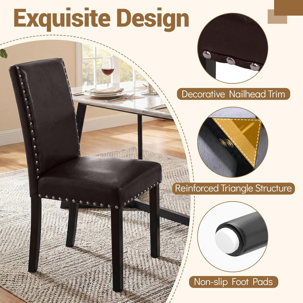 GOFLAME Upholstered Dining Chairs Set of 2, Faux Leather Parsons Chairs with ...