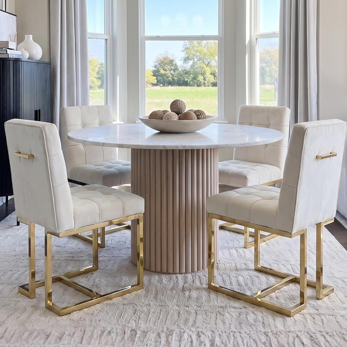 Hyfirm Upholstered Dining Chairs Set of 4, Kitchen & Dining Room Chair, Modern Accent Chairs with Gold Pull Handle for Dining Room, Living Room, Restaurant, White