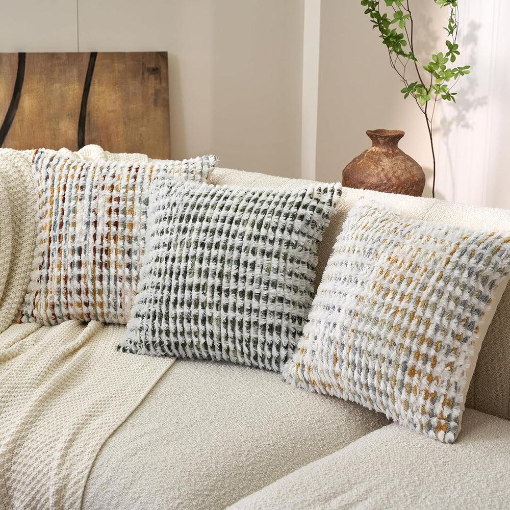 Aeckself Boho Chenille Tufted Pillow Cover 24 x 24 Inch, Decorative Square Bi...
