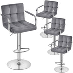 Yaheetech Velvet Bar Stools Set of 4, Adjustable Barstools with Armrest, Counter Height Stool Chairs with Thickened Seat Cushion for Kitchen Island, Dark Grey