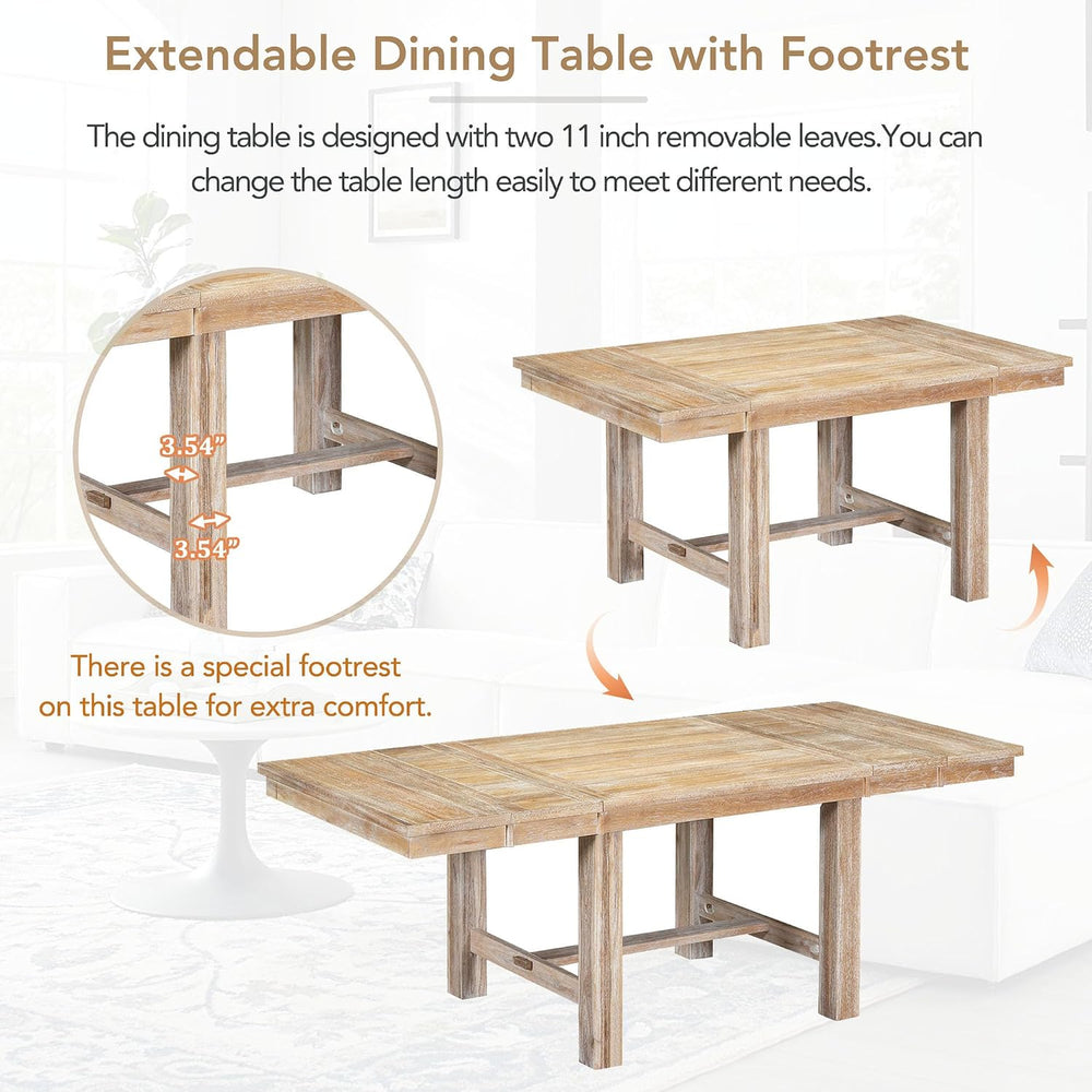 RuiSiSi 6 Piece Solid Wood Dining Table Set, Farmhouse Extendable Kitchen Tab...