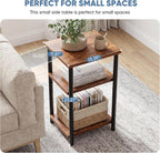 OLIXIS 3-Tier Small Side Table for Small Spaces, Bedroom Nightstand | 23'' Tall Bedside Table with Open Shelf and Adjustable Feet for Living Room, Bedroom, Office, Dorm, Walnut Brown