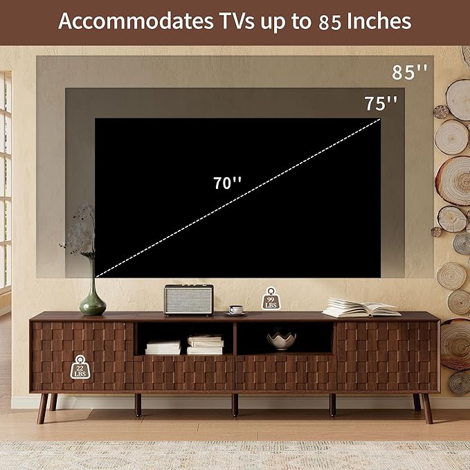 Merax 78" TV Stand for TVs Up to 85", Modern Entertainment Center with 2 Doors, 2 Drawers, and Open Shelves, Media Console with Unique Mosaic Front Design for Living Room