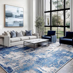 Washable Area Rugs 5'x7' Non-Slip Modern Abstract Soft for Living Room Entryway Bedroom Nursery, Print Pattern, Blue Grey Navy Gray
