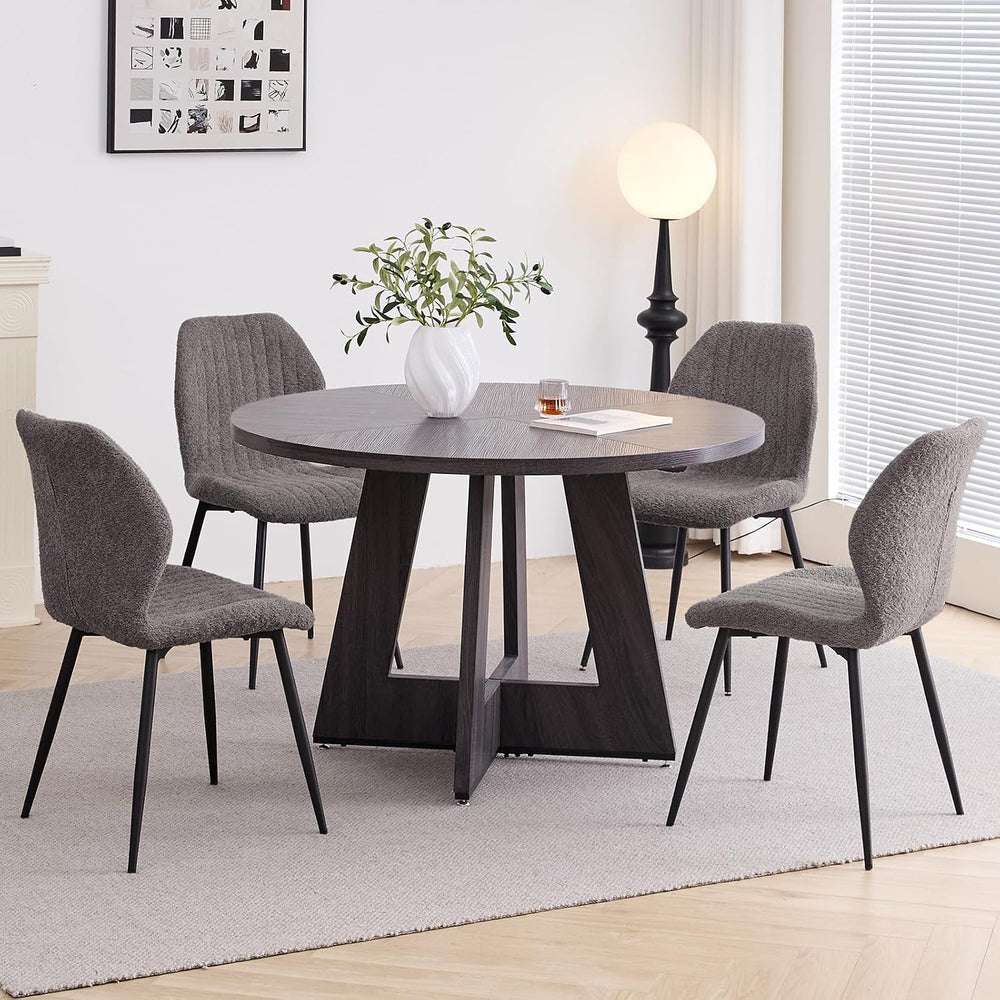 Round Dining Table Set for 4, Kitchen Table and Chairs | Wooden Cross Base, B...
