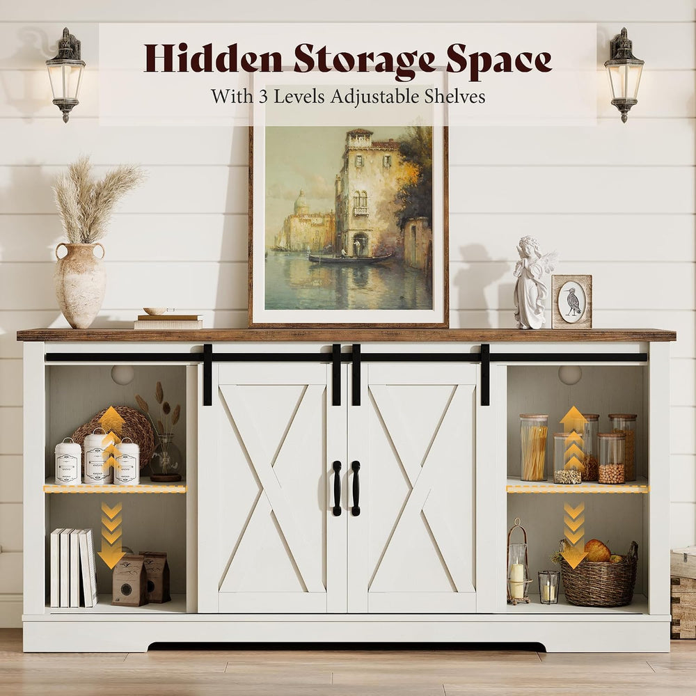 AMERLIFE Fireplace TV Stand with Sliding Barn Door for TVs up to 75" | F...