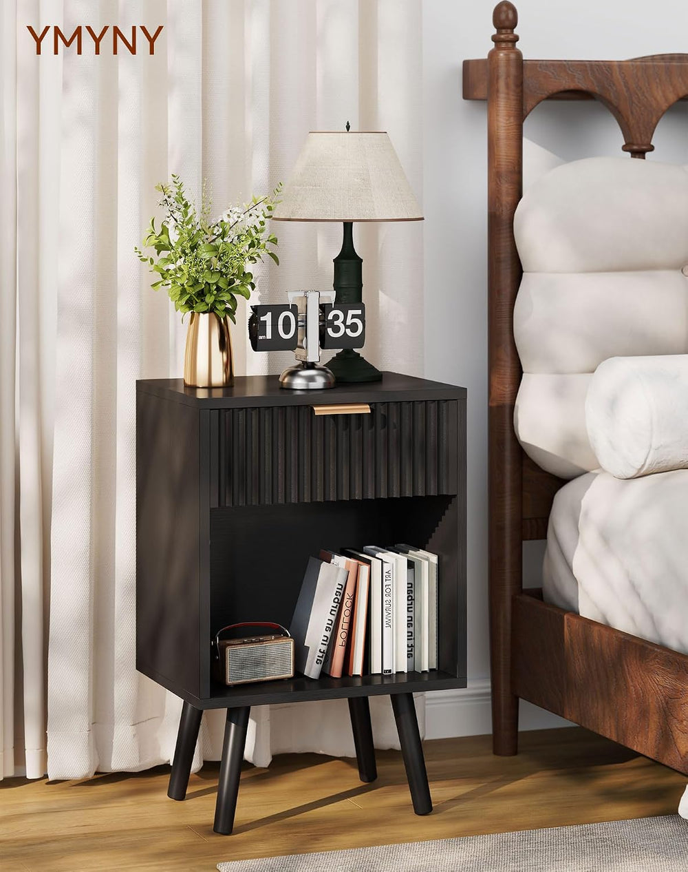 YMYNY Mid Century Modern Nightstand Set of 2, Side Table with Fluted Drawer, ...