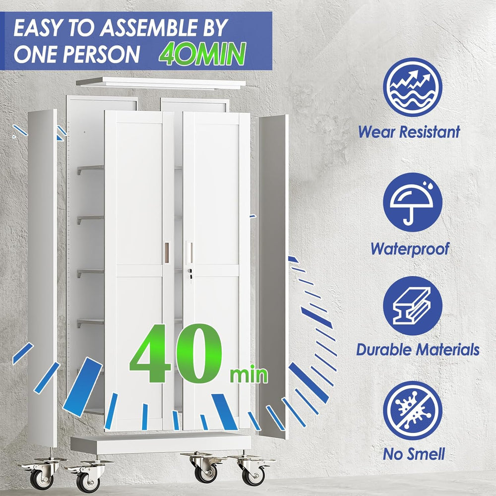 71" Metal Garage Storage Cabinet with Wheels and Locking Doors and Tall ...