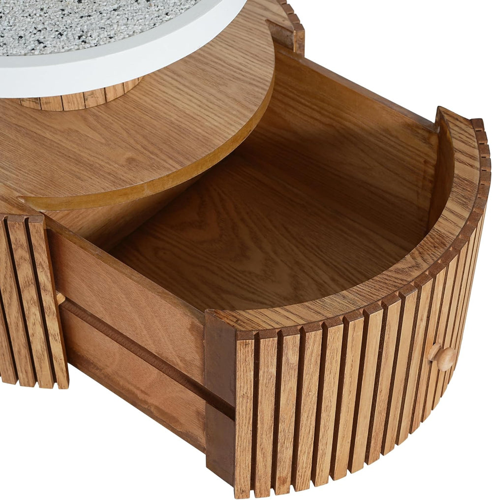 Unique Four-Petal Accent Table with Storage Drawer, Nordic Style Round Side T...