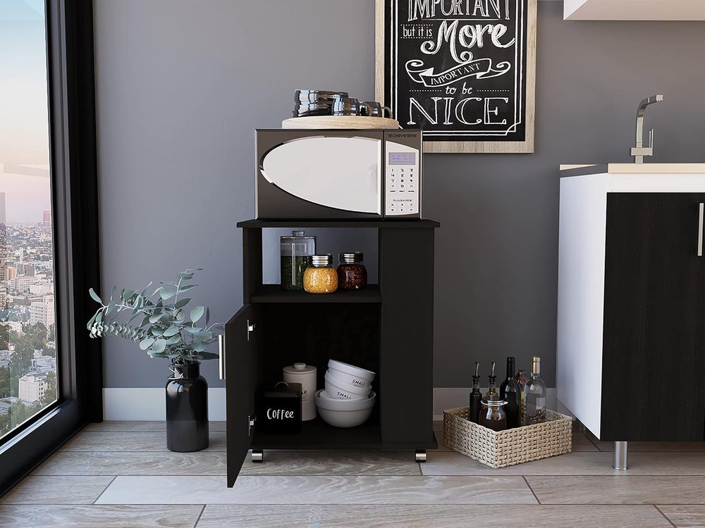 Space-Saving Microwave Shelf Stand Cabinet Kit - 3 Side Shelves - Black