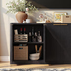 Evermagin 67" Black Fluted TV Stand for TVs up tp 75", Mid-Century Modern Entertainment Center with Storage Cabinets and Fluted Doors, Wood Media TV Consoles for Living Room and Bedroom Furniture