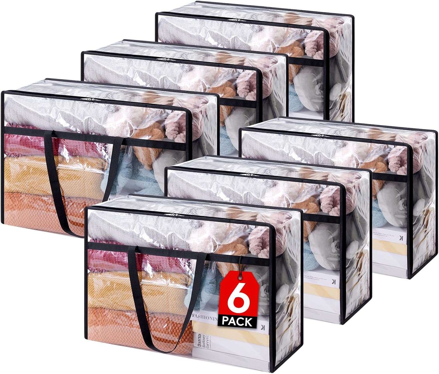 Lifewit 6 Pack Clear Clothes Storage Bags, 60L Plastic Blanket Storage Bag, Vinyl Foldable Moving Bags with Zipper, Closet Organizers and Storage Containers for Bedding, Duvet, Comforter