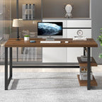 FOLUBAN Modern Computer Desk, Wood Home Office Desk, Study Writing Gaming Table Workstation with Storage Shelves for Living Room Bedroom, Rustic Walnut, 53 Inch