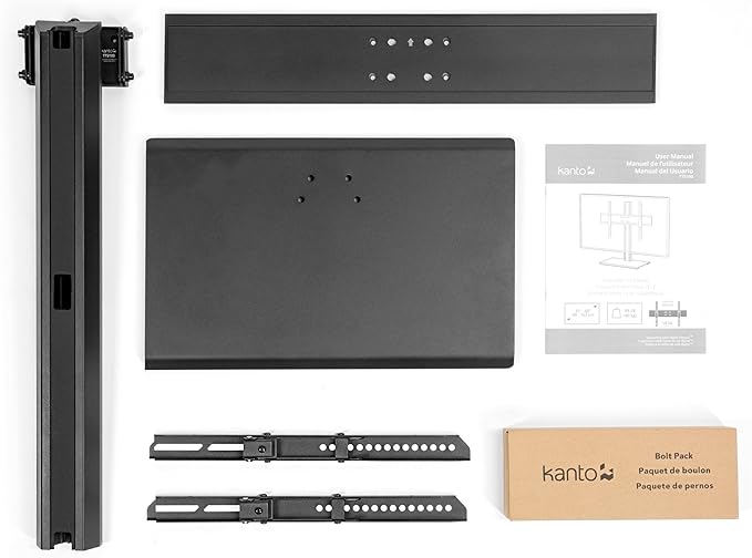 Kanto TTS100 Tabletop TV Stand for 37" to 60" TVs | Supports up to 88 lb | Height Adjustable | Swivels up to 30° | Tilts -5° | Black