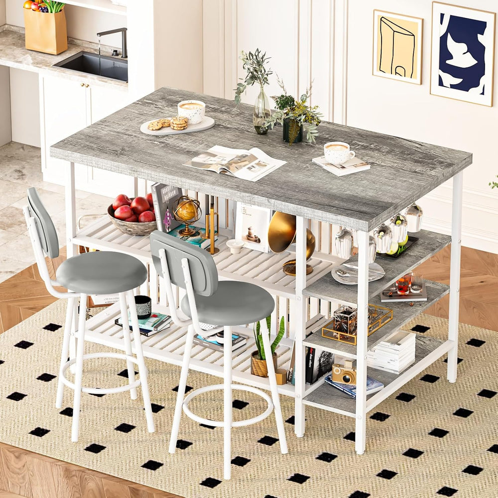 DKLGG 3 Piece Dining Table Set for 2,Kitchen Island with Seating & Storag...