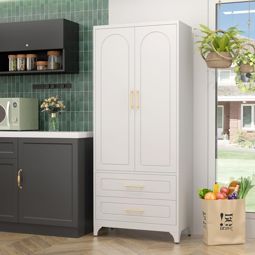 SteeLoong 75" Kitchen Pantry Cabinet,Metal Storage Cabinets with 2 Drawe...