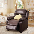 Kids Recliner Chair Storage Arms Reclining Toddler Push Back Sofa Ages 2-8 | 2 Flip-up Storage Arms, PU Leather, Adjustable Footrest, Reading Gaming Relaxing Sleeping, Children Child Youth Boys Girls
