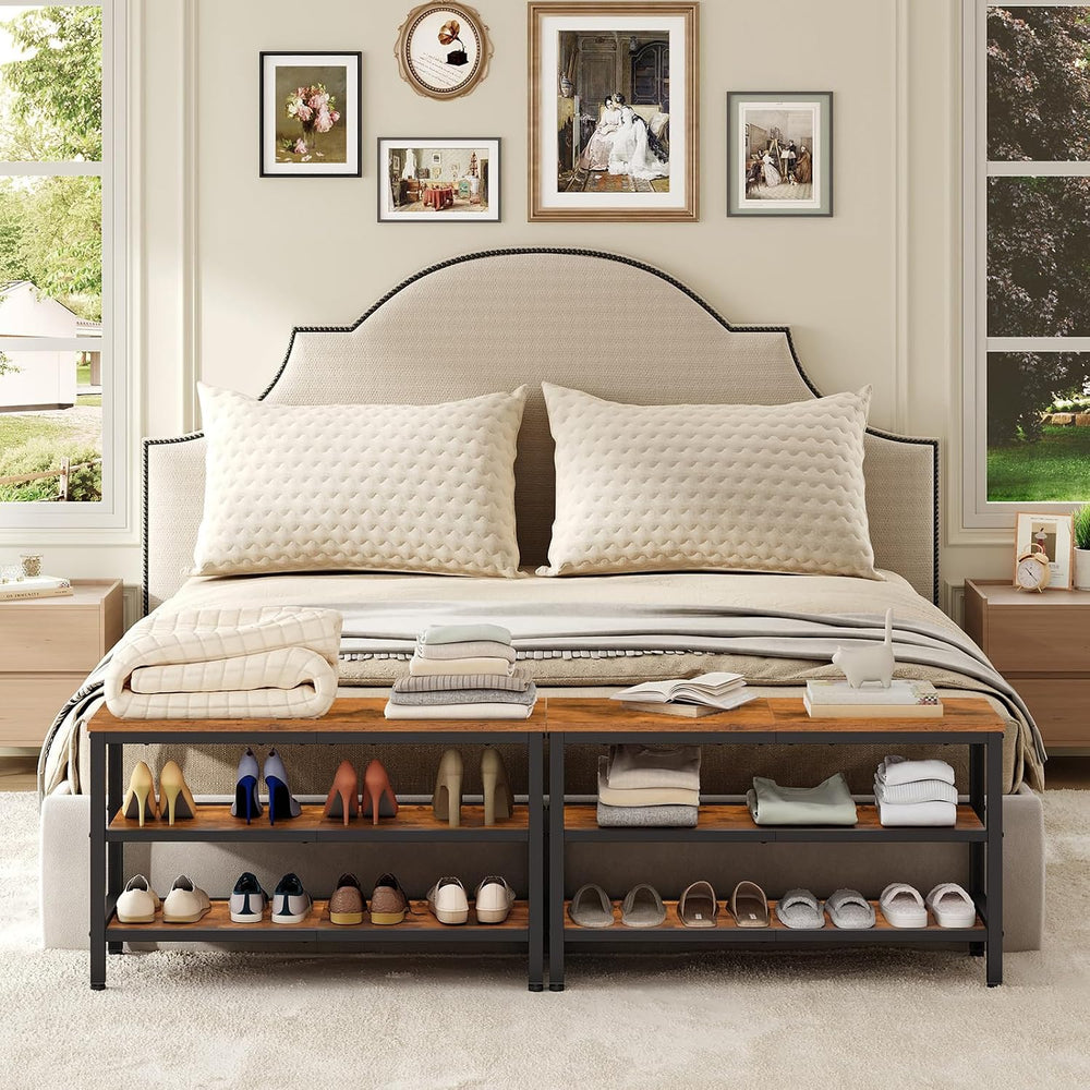 YATINEY Wooden Shoe Bench, 3-Tier Industrial Shoe Storage Bench, Sturdy Shoe ...