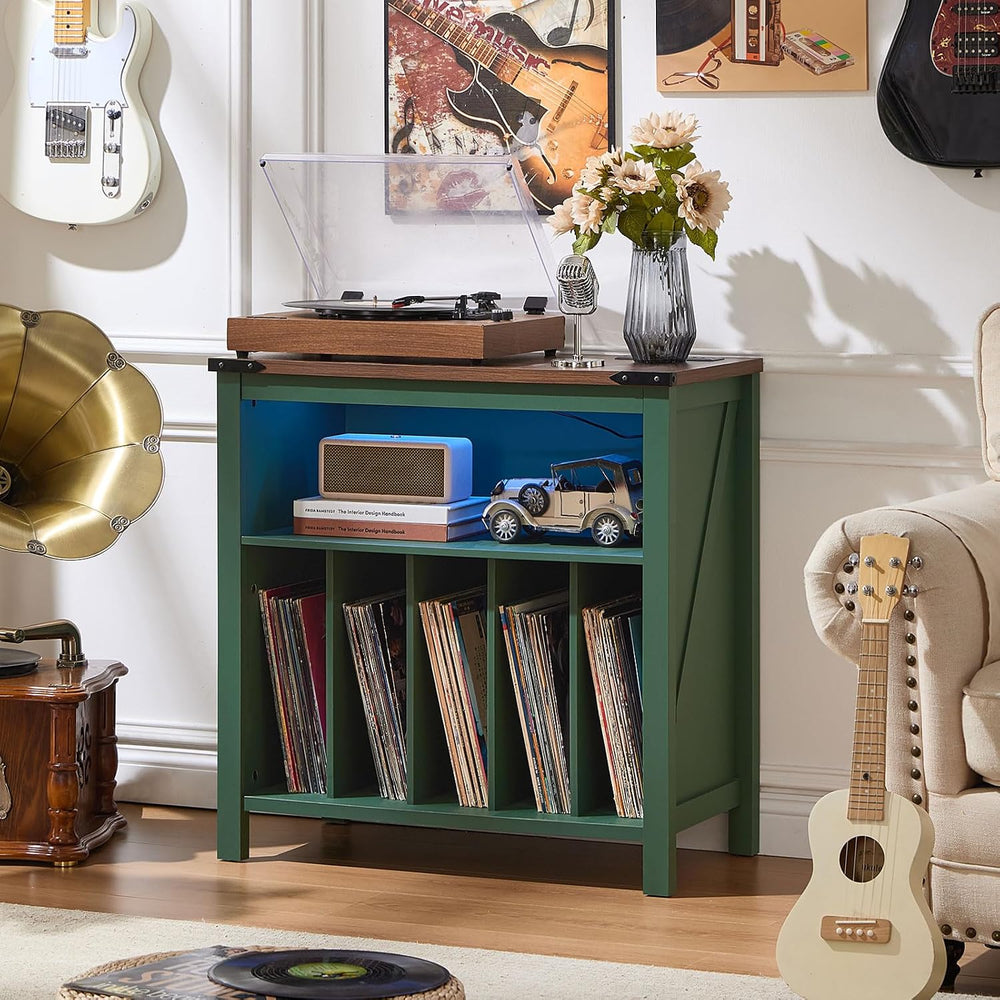 Joaxswe Large Record Player Table with Charging Station & LED Lights, Gre...