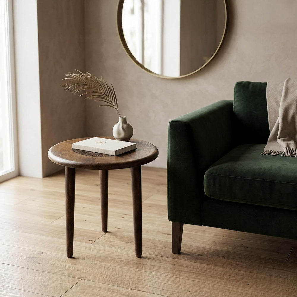 TUP THE URBAN PORT AMA 22 Inch Side End Table, Round Top, Indian Mandala Flor...