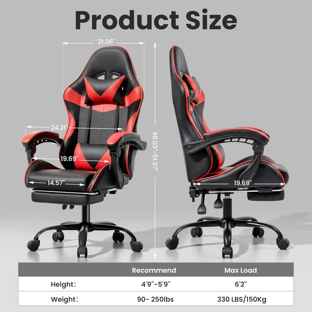 Gaming Chair, Ergonomic Footrest, Lumbar & Headrest(Red Black) | Steel fr...