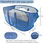 Extra Large Mesh Pop Up Laundry Hamper, 100L Collapsible Laundry Basket, Dirty Clothes Hamper with Reinforced Handles, Storage Bins for Shelves, Dorm or Home Portable Stair Laundry Basket. Blue