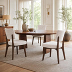 YOUNIKE Wooden Dining Chair, Chenille Fabric Upholstered Dining Room Chair Kitchen Side Chair, Farmhouse Dinner Chair with Solid Wood Legs for Kitchen Dining Vanity, Beige (Single Pack)