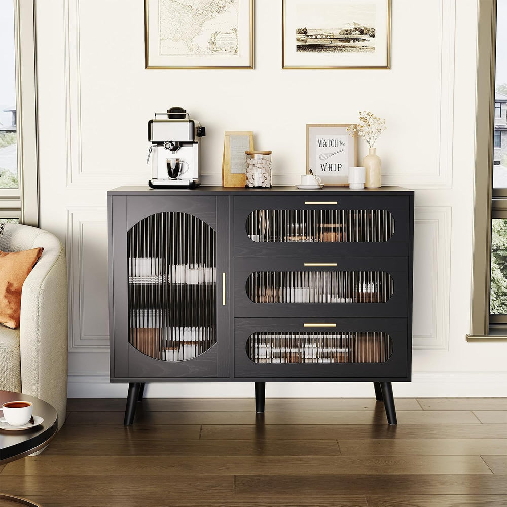 GarveeHome 39.4'' Modern Buffet Cabinet with Storage, Black Sideboard...