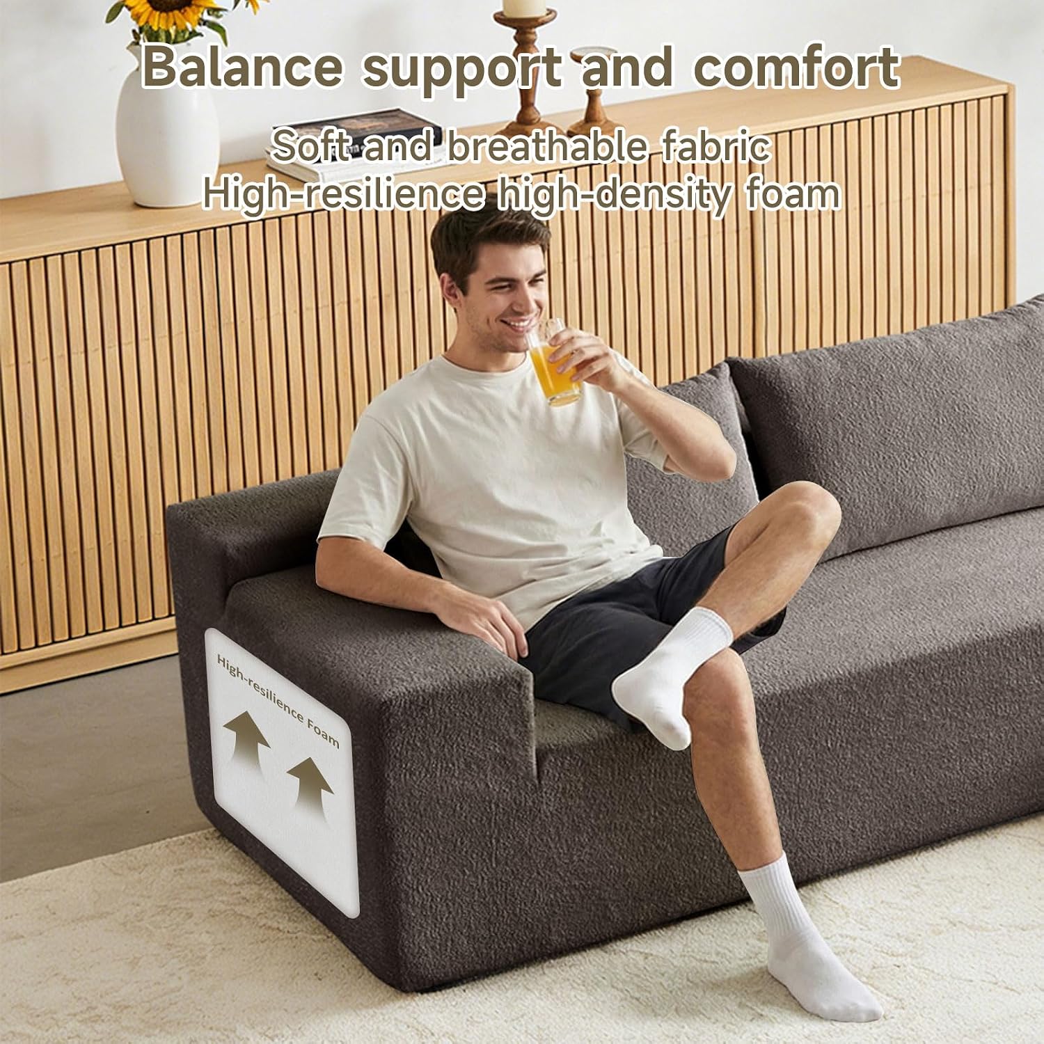 104" Cloud Sectional Couch, Modern Modular L Shape Sectional Sofa with Deep Seat Chaise, Comfy Boucle Boneless Couches for Living Room (Light Grey, Right Chaise)