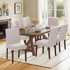 Upholstered Dining Chairs Set of 2 - Line Fabric Modern Farmhouse Kitchen Chairs,Mid-Back Dining Room Chairs with Wooden Legs