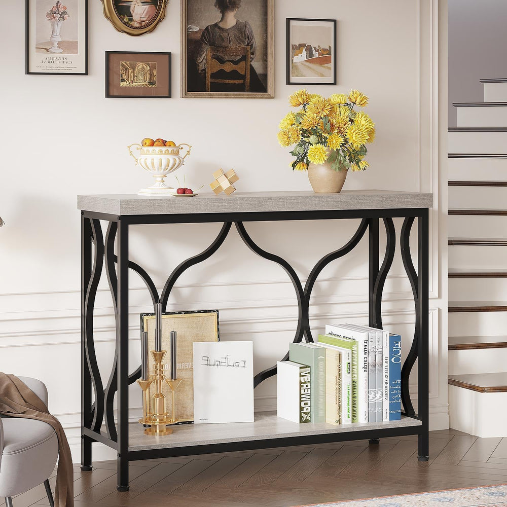 IBF Narrow Entryway Table with Storage, Modern Wood Metal Console Sofa Table ...