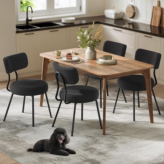 VASAGLE Boucle Dining Chairs Set of 4, Upholstered Kitchen Dining Room Chairs...