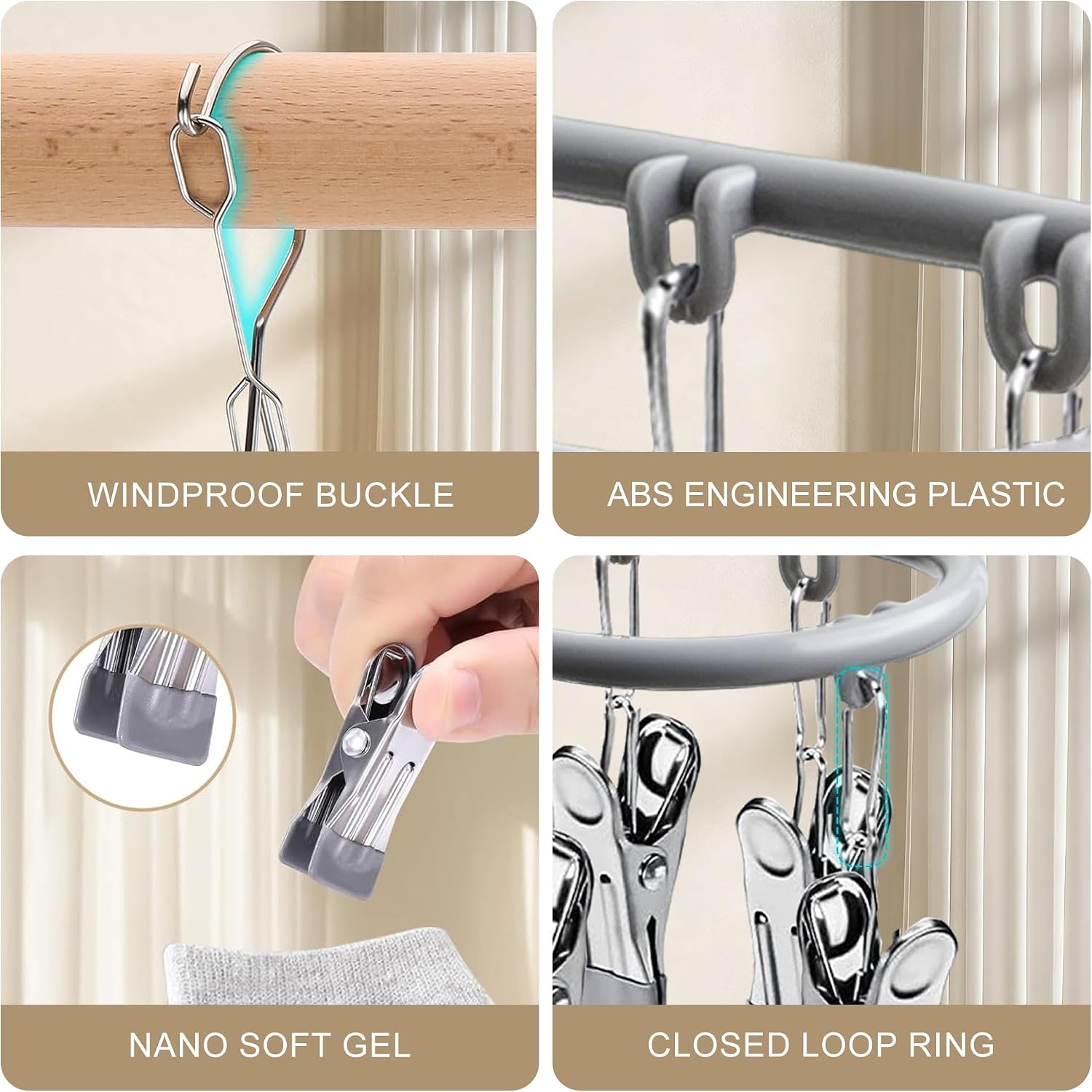 PHYDELU Drying Rack Clothing with 20 Clips，Sock Hanger for Drying，Hanging Clothes Dryer Underwear Hangers Racks Laundry Herb Socks Panty Wet Bra Lingerie Baby Delicates Foldable Small Indoor Metal