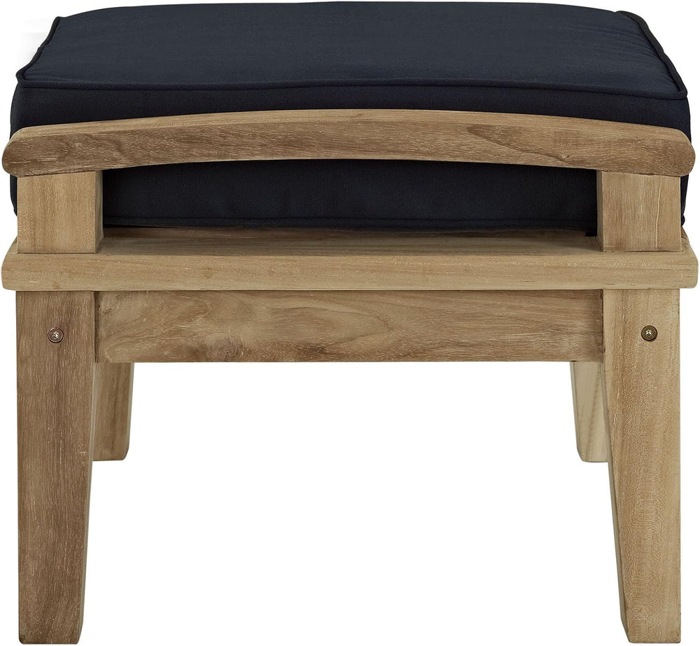 Modway Marina Outdoor Patio Teak Ottoman, Natural Navy