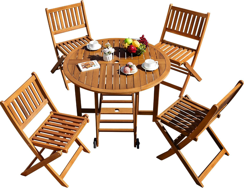Greesum 5 Piece Patio Dining Set Outdoor Acacia Wood Furniture All-Weather Fo...