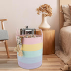 XUANGUO Rope Laundry Basket Hamper for Kids Girl, rainbow | Woven Storage Basket for Living Room Bedroom Boho Tall Baskets for Blanket Toys Pillow Towels Baby Nursery Hamper Bin