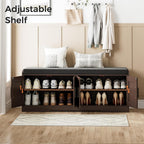 Homleke Shoe Storage Bench, 4 Doors & Thickened Padded Seat Cushion | 2-Tier Shoe Bench, Entryway Bench, Adjustable Shelf, 13.8" D x 45.3" W x 18.5" H, for Living Room, Bedroom, Brown