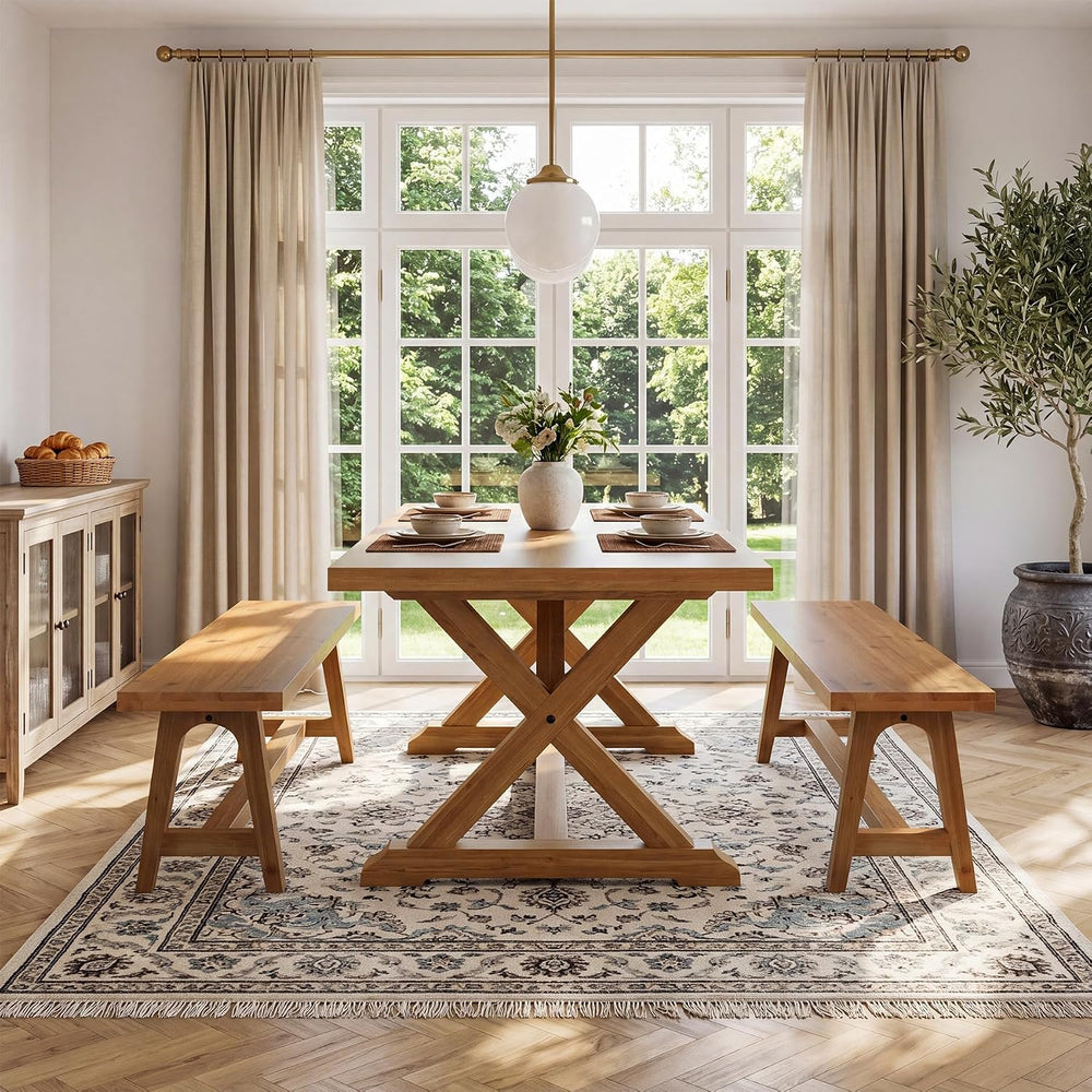 Solid Wood Dining Bench, 63 Inch Long Farmhouse Kitchen Bench for Dining Room...