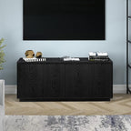 Henn&Hart Fluted TV Stand for TVs up to 65" with 2 Concealed Ribbed Storage Cabinets and Adjustable Shelves for Living Room, Family Room, or Office, Natural Black