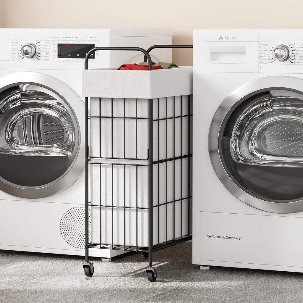 Slim Laundry Hamper, 60L Laundry Basket with Wheels, Clothes hamper with Removable Liner Bag